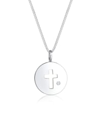 Halskette Kreuz Münze Kristalle 925 Silber