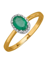 Damenring mit Smaragd und Diamanten in Gelbgold 585