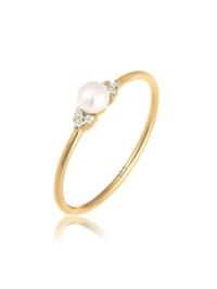 Ring Verlobung Perle Diamant (0.03 Ct.) 585 Gelbgold