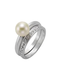 Ring 925/- Sterling Silber Perle weiß Glänzend