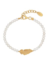 Damen-Armband Perlen mit Feder Goldfarben