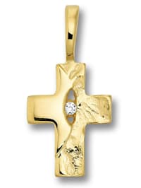Kreuz Anhänger Kreuz aus 585 Gelbgold mit 0,01 ct Diamant