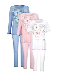 Pyjamas i 3-pack med tre olika ärmlängder