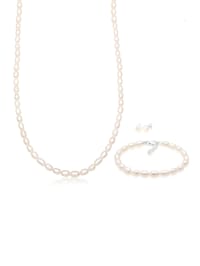 Schmuckset Kette Ohrringe Armband Perlen Basic 925 Silber