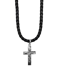 Halskette Männerkette Kreuz Oxidiert Leder 925 Silber