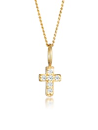 Halskette Kreuz Religion Diamanten (0.03 Ct.) 585 Gelbgold