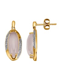 Ohrringe mit Rosenquarz-Cabochons und Diamanten in Gelbgold 585