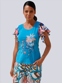 Shirt mit transparenten Volantärmeln in sommerlicher Farbkombination