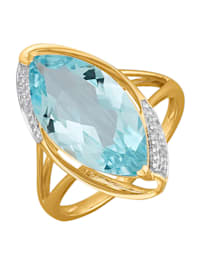 Damenring mit Blautopas und Diamanten in Gelbgold 375