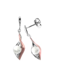 Ohrhänger 925/- Sterling Silber Süßwasserzuchtperle weiß 3 cm Glänzend