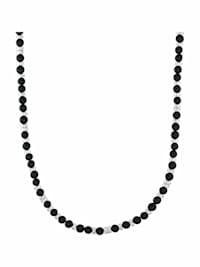 Halskette für Herren, Edelstahl mit Achatsteinen schwarz