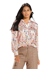 Bluse mit pastellzartem grafischem Druckdessin