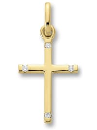 Kreuz Anhänger Kreuz aus 585 Gelbgold mit 0,02 ct Diamant