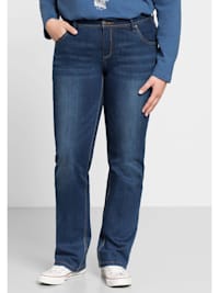 Jeans mit gerader Beinform, individuelle Used-Effekte