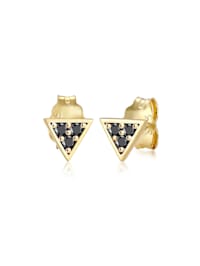 Ohrringe Dreieck Geo Black Diamant (0.09 Ct) 375Er Gelbgold