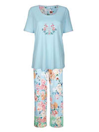 Pyjama met contrastkleurige hals en mouwzomen