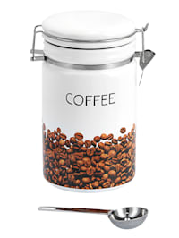 Boîte de conservation pour le café avec cuillère-doseuse en inox,  faïence, contenance env. 1,1 litre