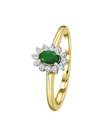 0,15 ct  Diamant Brillant Smaragd Ring aus 585 Gelbgold