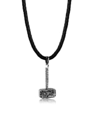 Halskette Männerkette Leder Hammer Anhänger 925 Silber