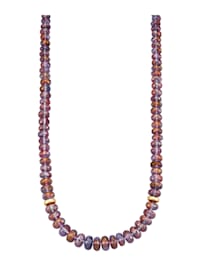 Halskette mit Hämatit-Rondellen in Gelbgold 585
