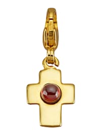 Kreuz-Einhänger mit Granat-Cabochon in Gelbgold 375