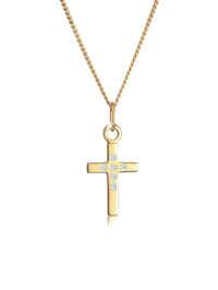 Halskette Kreuz Glaube Fein Diamant (0.03 Ct.) 585 Gelbgold