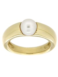 Ring 585/- Gold Akoya Zuchtperle weiß Glänzend