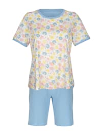 Krátké pyžamo S kontrastním lemováním kulatého výstřihu a lemu rukávů