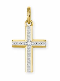 Motivanhänger für Damen, Gold 585, Zirkonia (synth.) Kreuz