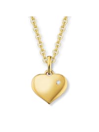 Schmuckset - Set mit Halskette 0.01 ct  Diamant-Brillant Herz Anhänger aus 585 Gelbgold