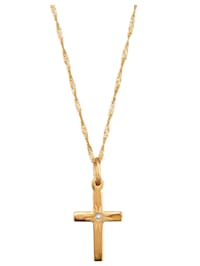 Pendentif croix à diamants et chaîne en alliage or jaune 333, avec diamants