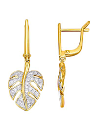 Ohrringe - Blatt - mit Diamanten und Brillanten in Gelbgold 585