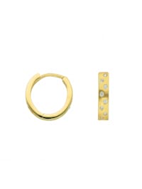 1 Paar  585 Gold Ohrringe / Creolen mit Zirkonia Ø 12,8 mm