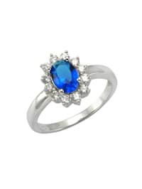 Ring 925/- Sterling Silber Glasstein blau Glänzend