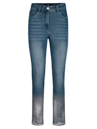 Jeans mit Glanzdruck am Saum