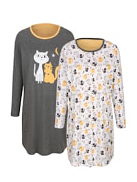 Nachthemden per 2 stuks met schattig kattenmotief