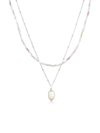 Halskette Layer Süßwasserperle Barock Glas Beads 925 Silber