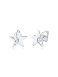 Ohrringe Stern Star Diamanten (0.03 Ct) Stecker 925 Silber