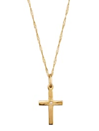 Hanger Kruis met diamant en ketting van 14 kt. goud