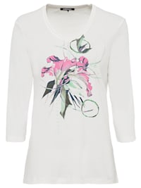 V-Shirt mit floralem Placement Print