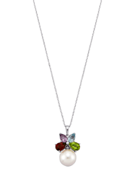 Pendentif + chaîne avec perle de coquillage et pierres colorées