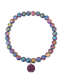 Regenbogenachat-Armband mit lilafarbener Kristall-Kugel