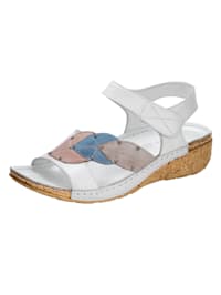 Wedge sandals with leaf appliqué