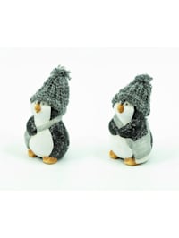 Herbst/Winterdekoration Pinguin Figur mit grauer Wollmütze
