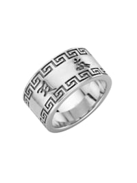 Ring mit Ornament und tibetischen Symbolen geschwärzt, Silber 925