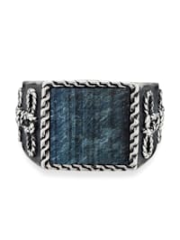Ring 925/- Sterling Silber Tigerauge blau Mattiert 3,00ct