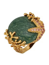 Seestern-Ring mit grünem Quarz und synth. Zirkonia