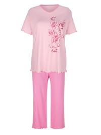 Pyjama's per 2 stuks met bloemenprint aan de bovenkant