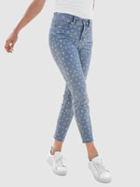 Jeans mit floralem Laserprint