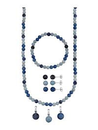 Parure de bijoux 8 pièces avec perles en sodalite, en quartz et en angélite de couleur bleue